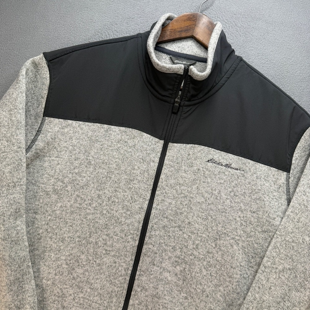 Eddie Bauer Full Zip Fleece Sweater Jacket Mens XL Gray/Black Polyester Outdoor